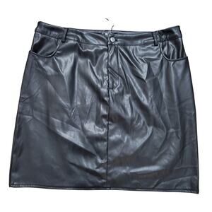 Misguided Faux Leather Skirt Womens 14 Black Mini Vegan Leather Belt Loop